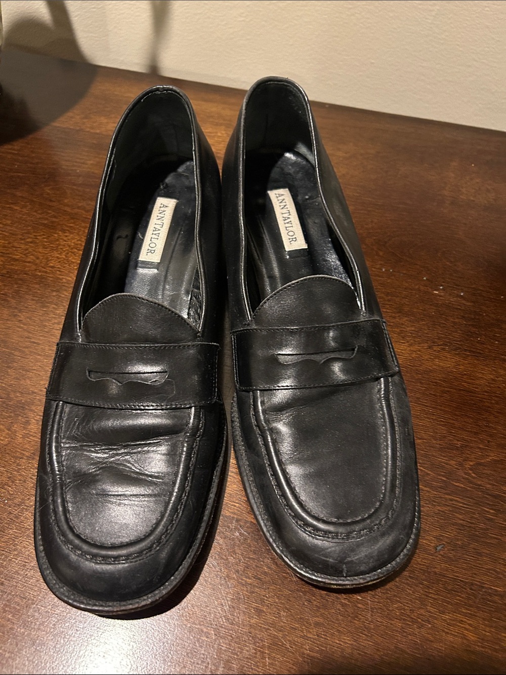 Ann Taylor Black Leather Penny Loafers